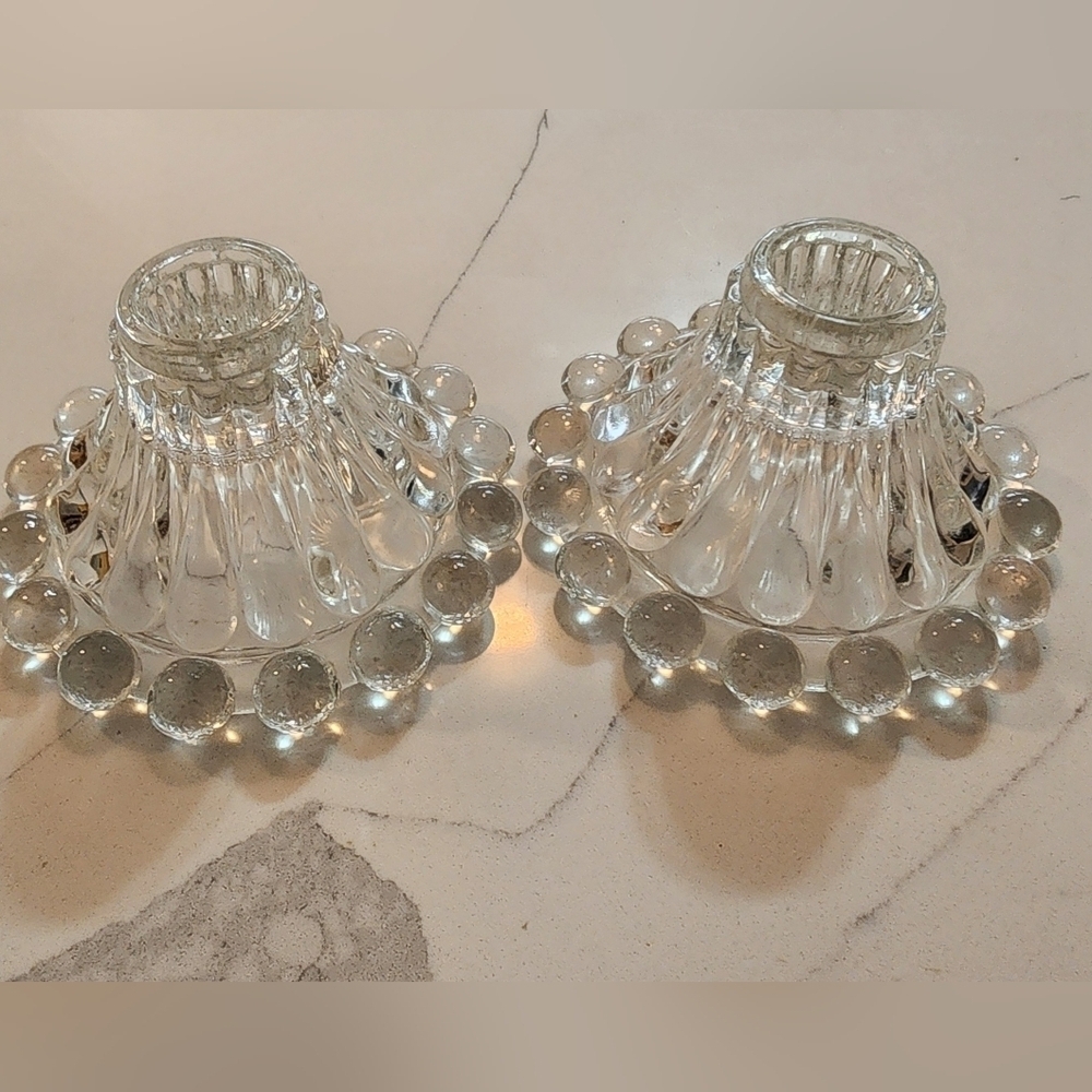 Vintage Anchor Hocking Boopie Berwick Glass Bubble Candlestick Holders (2)